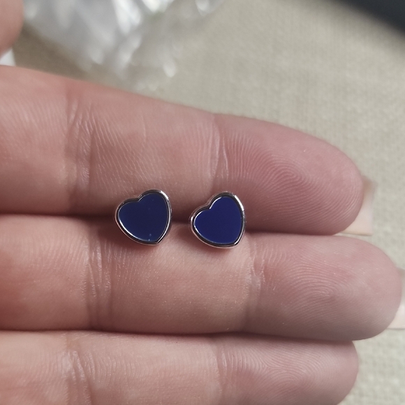 Blue Heart Stud Earrings - Picture 1 of 2
